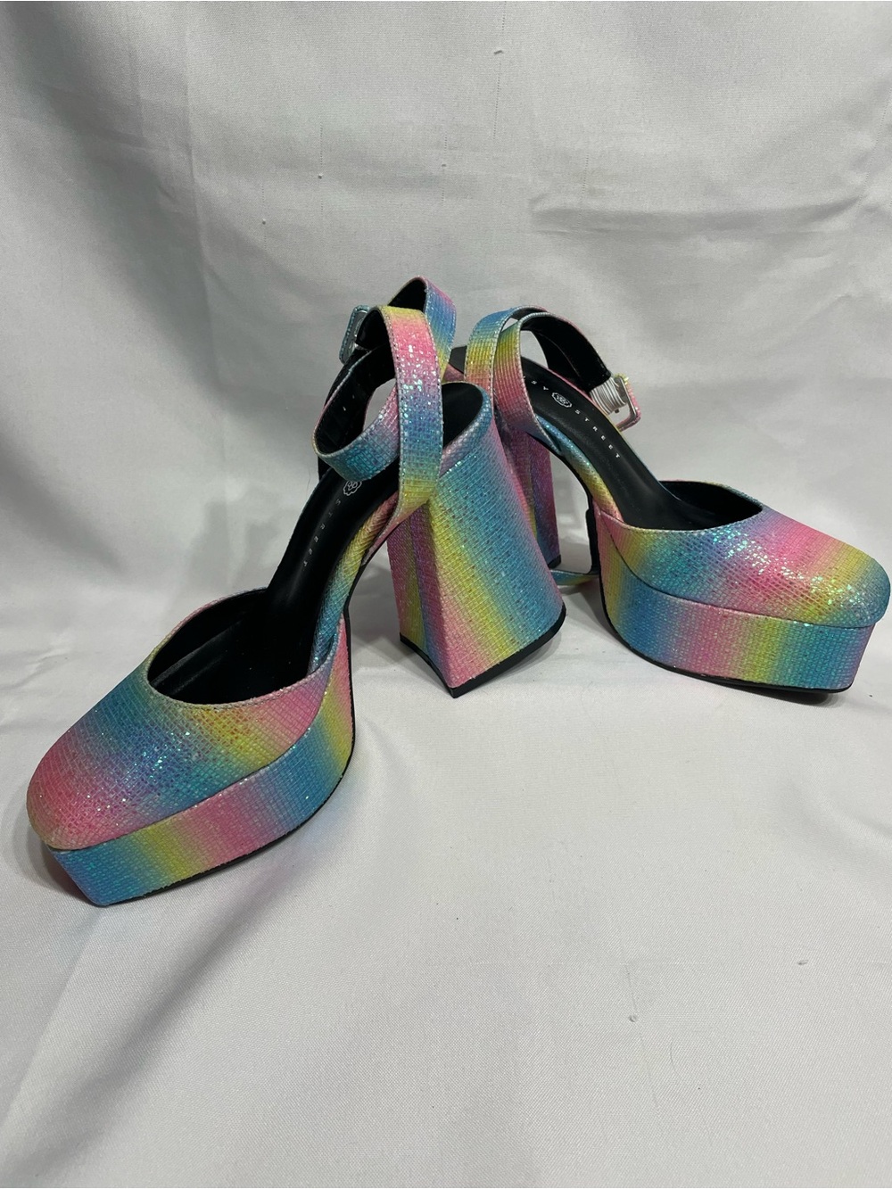 Rainbow Glitter Platform Heels with Ankle Strap
